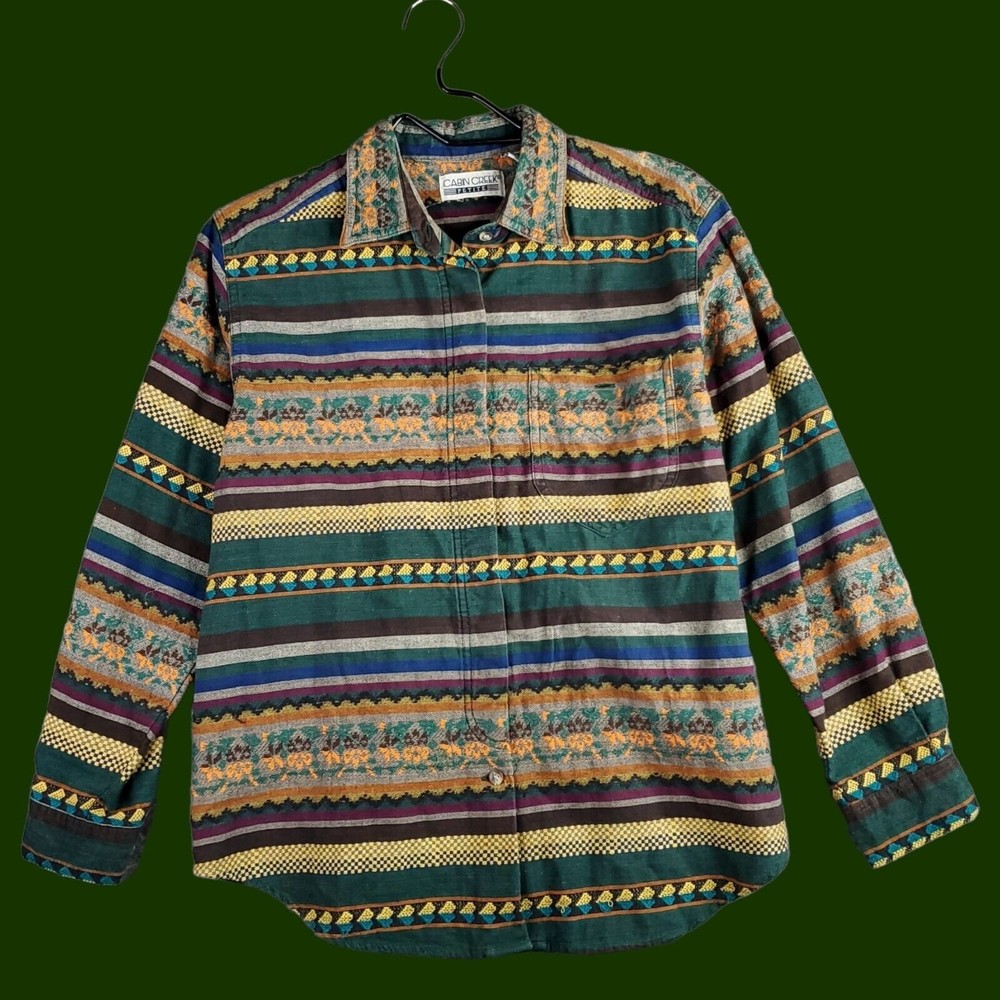 Vtg Cabin Creek Shirt Womens M Petite Long Sleeve Southwest Print Button Down